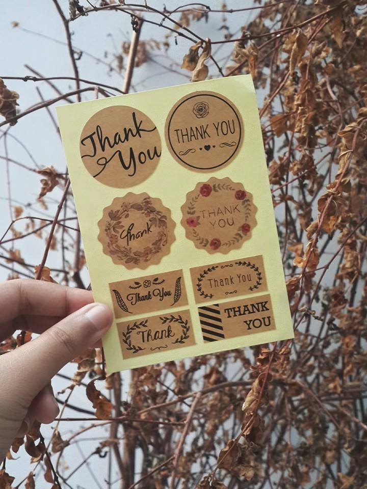 สติกเกอร์กระดาษน้ำตาล สติกเกอร์น่ารักๆ Sticker Thank you คละแบบ 8 ชิ้น