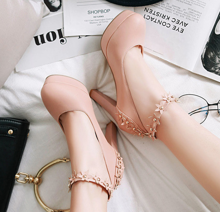 รองเท้าส้นสูงคัดชูสีหวานชมพู/ดำ/ขาว ไซต์ 34-43