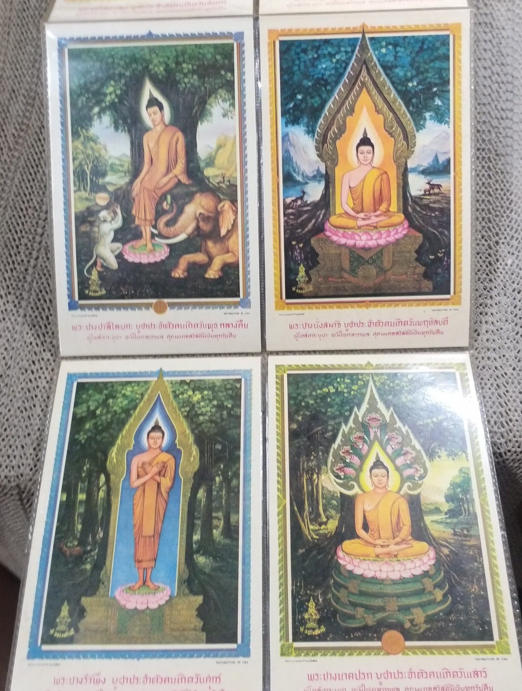 โปสการ์ดเก่าเก็บ แผ่นภาพ พระประจำวัน 8ภาพ ฝีมือภาพโดย พระเทวาภินิมมิต จิตรกรเอกกรมศิลปากร