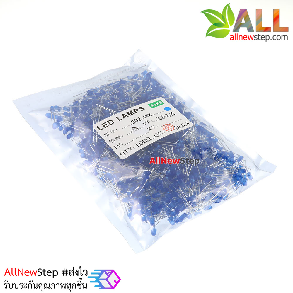 LED 3mm LED สีน้ำเงิน จำนวน 1000 ดวง led 1000