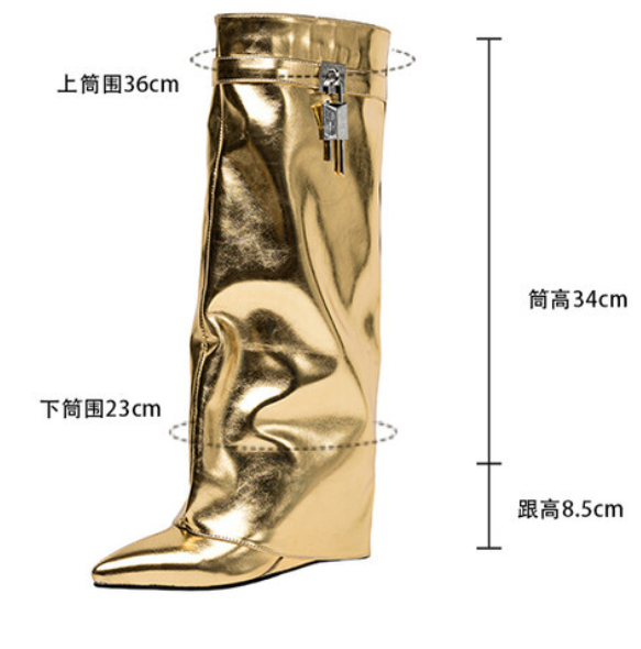 รองเท้าบูทส้นเตารีดสีทอง/เงิน ไซส์ 34-43