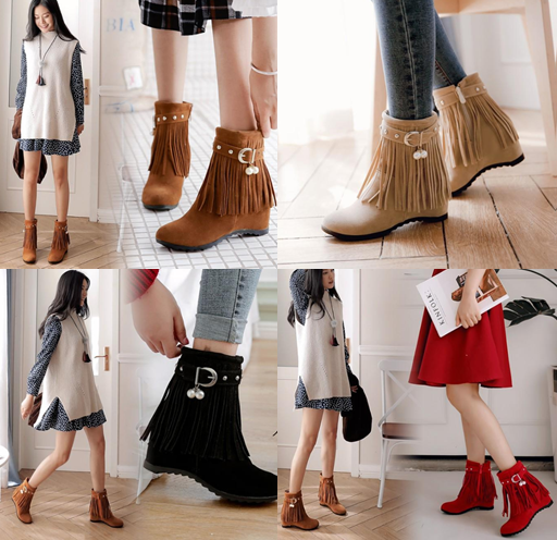 รองเท้าบูทส้นเตารีดสีดำ/แดง/น้ำตาล/แอพพริคอท ไซต์ 34-43