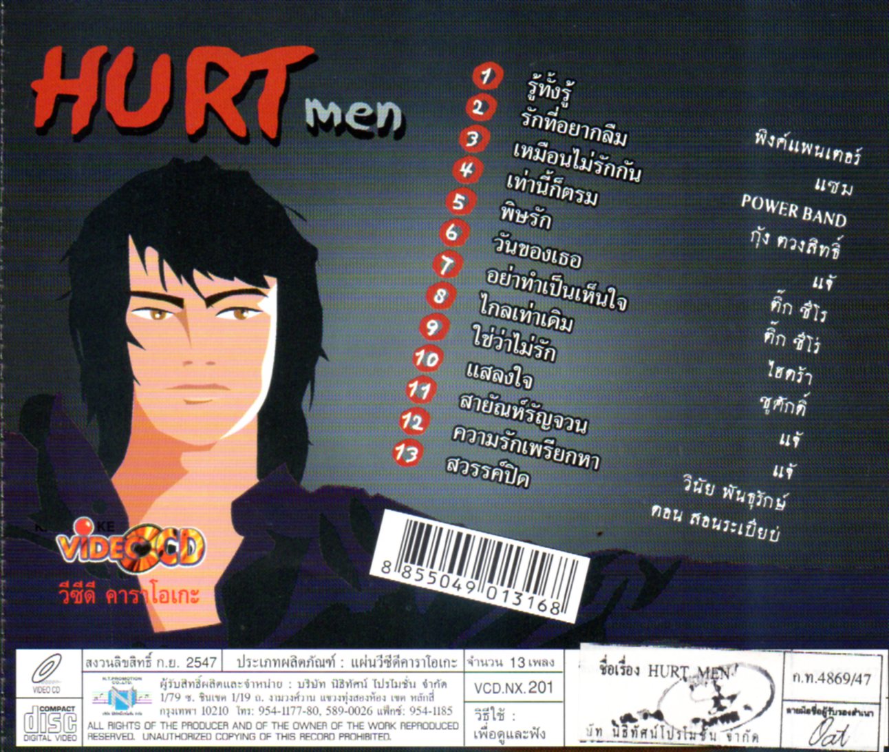 VCD Karaoke,Hurt Men (เฮิร์ท) รวมบทเพลงเศร้าๆของผู้ชายอกหัก(วีซีดี คาราโอเกะ)(รวมศิลปิน)(V.A.T)(2547)