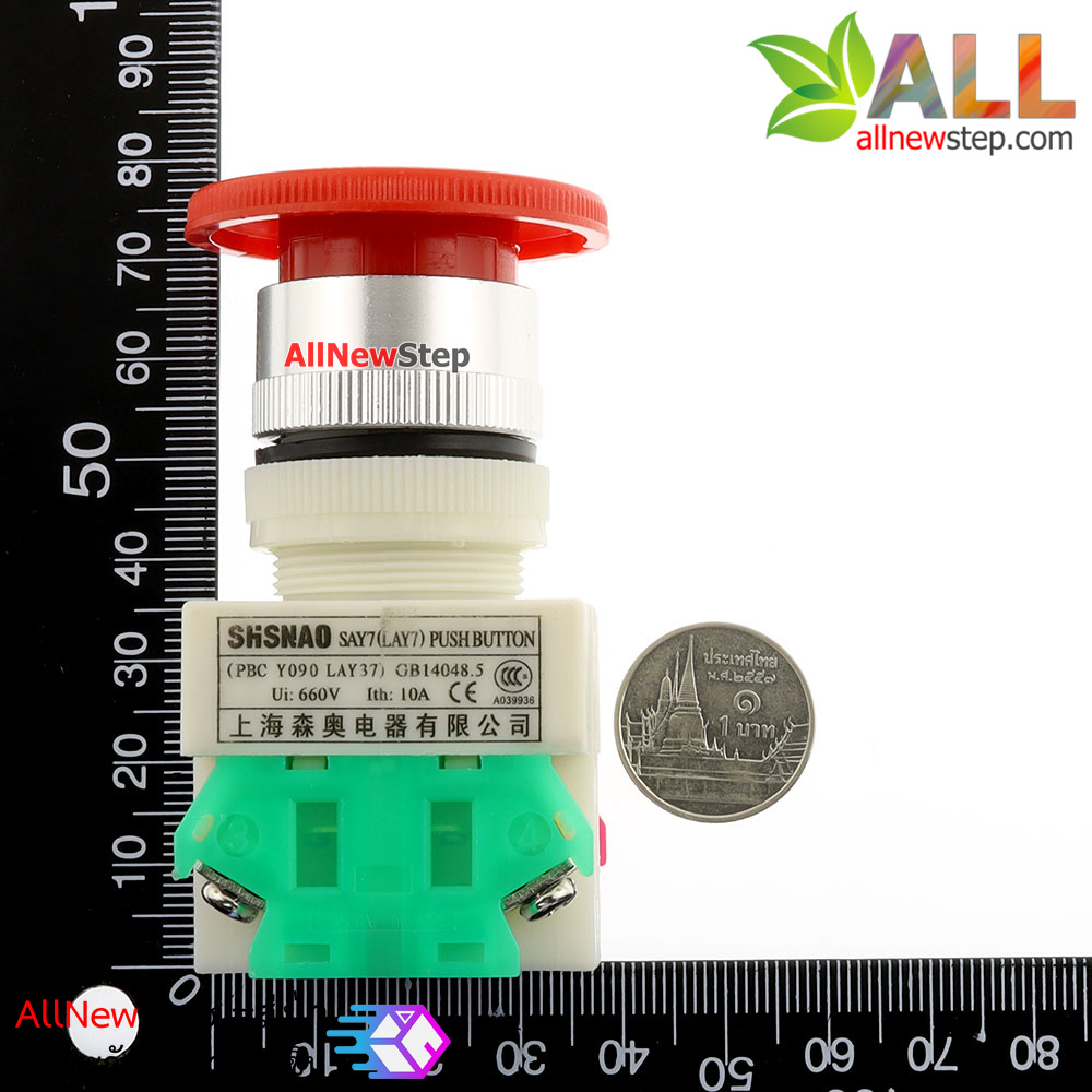 สวิตช์ฉุกเฉิน Stop Switch กดดับ/หมุนติด Emergency stop button switch 22mm สีแดง
