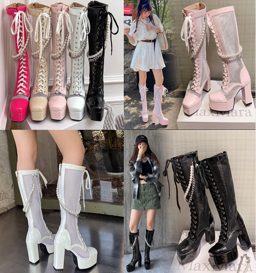 รองเท้าบูทยาวตาข่าย ไซส์ 34-43 สีดำ/ขาว/ชมพูอ่อน/ชมพูเข้ม/เบจ