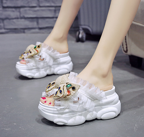 รองเท้าส้นเตารีดแบบน่ารักๆสีชมพู/ขาว/เหลือง/ดำ ไซต์ 34-39