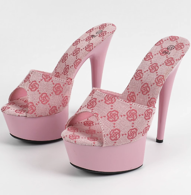 รองเท้าส้นสูงแบบสวม 6 นิ้ว ไซส์ 34-42 สีเงิน/ทอง/ชมพู