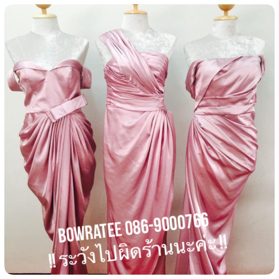 ชุดราตรีสีชมพูผ้าซาตินสวยๆ ใส่ไปงานแต่งงานหรือเป็นเพื่อนเจ้าสาว