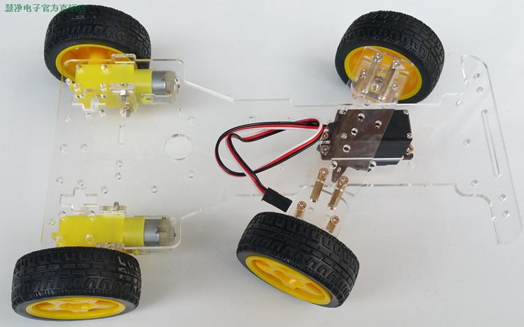 โครงหุ่นยนต์รถ 4 ล้อ ระบบเลี้ยว servo Smart Chassis รถ Smart car แบบ 4 ล้อพร้อม Servo