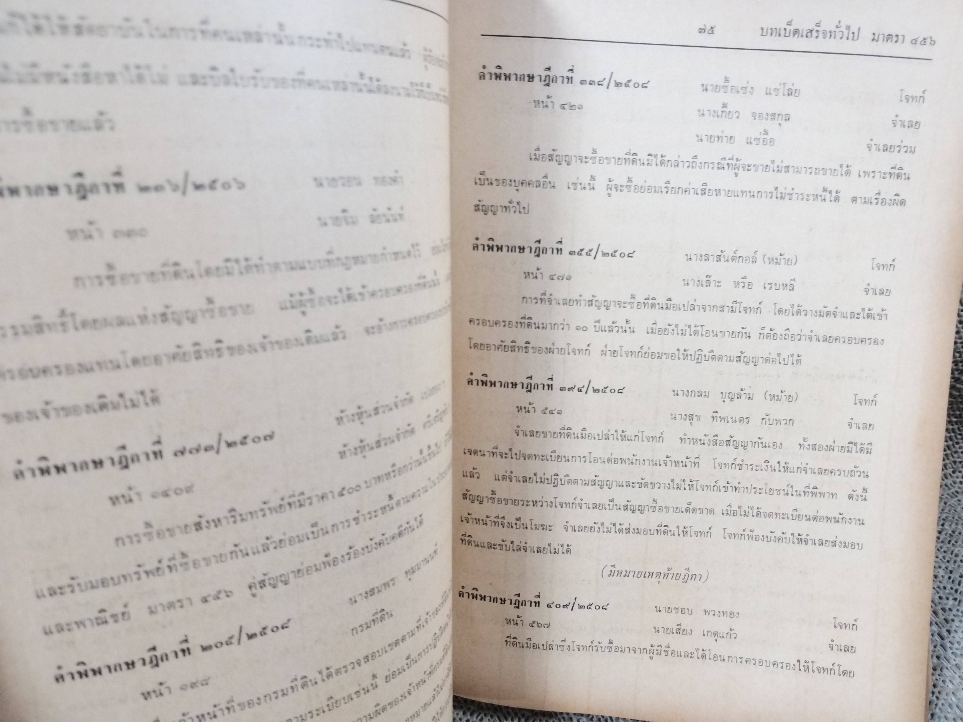 หนังสือ ย่อข้อกฎหมายจากคำพิพากษาฎีกา ประมวลกฎหมายแพ่งและพาณิชย์ บรรพ3ตอน1 ซื้อขาย แลกเปลี่ยน ให้ เช่าทรัพย์ เช่าซื้อ เริ่มแต่ พ.ศ. 2485