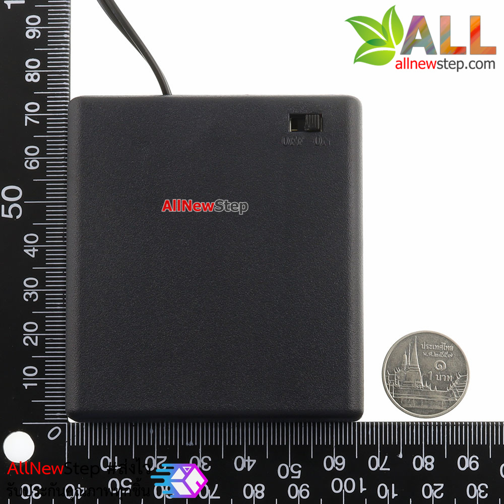 รางถ่าน AA 4 ก้อน 6V พร้อมสวิตช์และฝาปิดด้านหลัง ขั้วต่อแบบ Jack DC 5.5x2.5mm