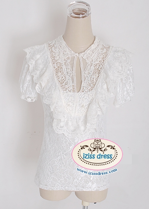 ***หมดค่ะ***เสื้อลูกไม้สีขาว แต่งระบายด้านหน้า ปักมุกที่ตัวเสื้อ แขนตุ๊กตามีซับในสวยเหมือนแบบค่ะ