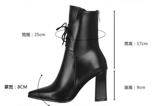 รองเท้าบูทส้นสูงปลายแหลมสีดำ/ชาว/ชมพู ไซต์ 34-43
