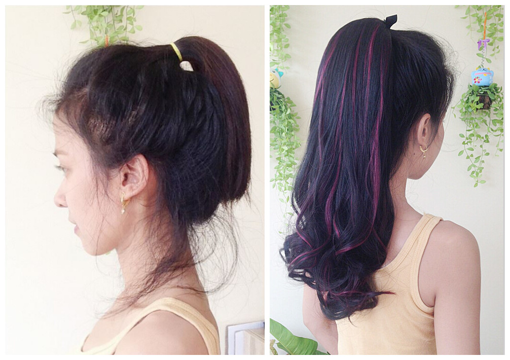K308 หางม้า เเบบผูก ไฮไลท์สีไวน์เเดง ทรงผมสวยดูเป็นธรรมชาติคะ