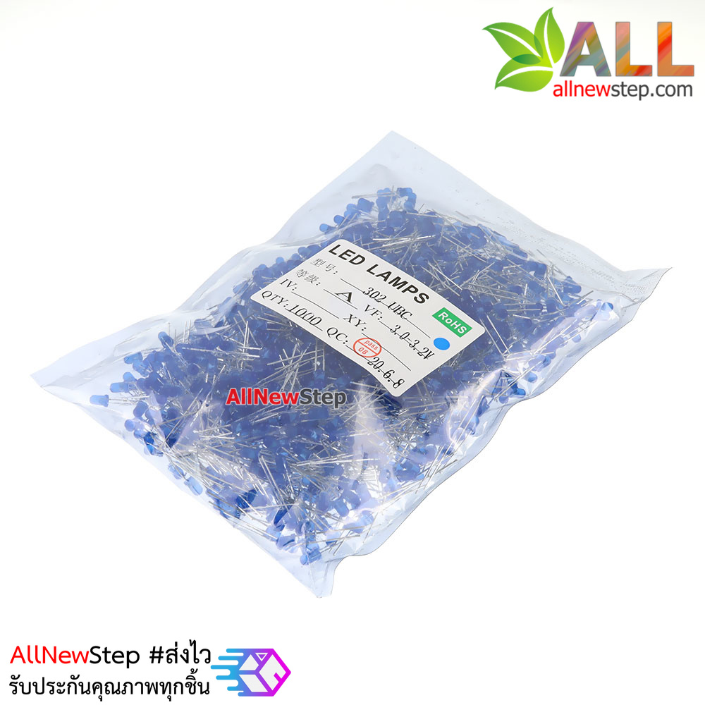 LED 3mm LED สีน้ำเงิน จำนวน 1000 ดวง led 1000
