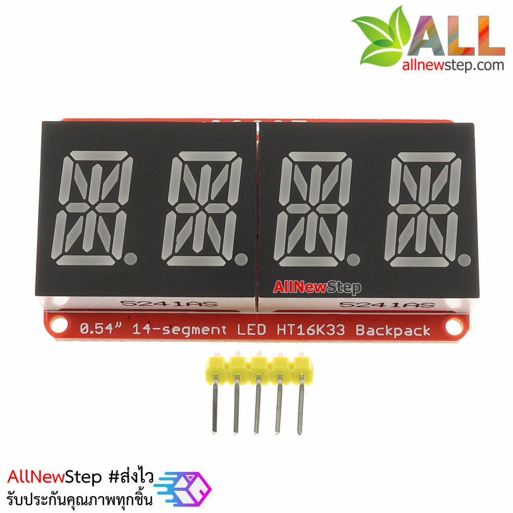 จอ LED 0.54 นิ้ว 4 หลัก 14-Segment ชิฟ HT16K33 สีเขียว