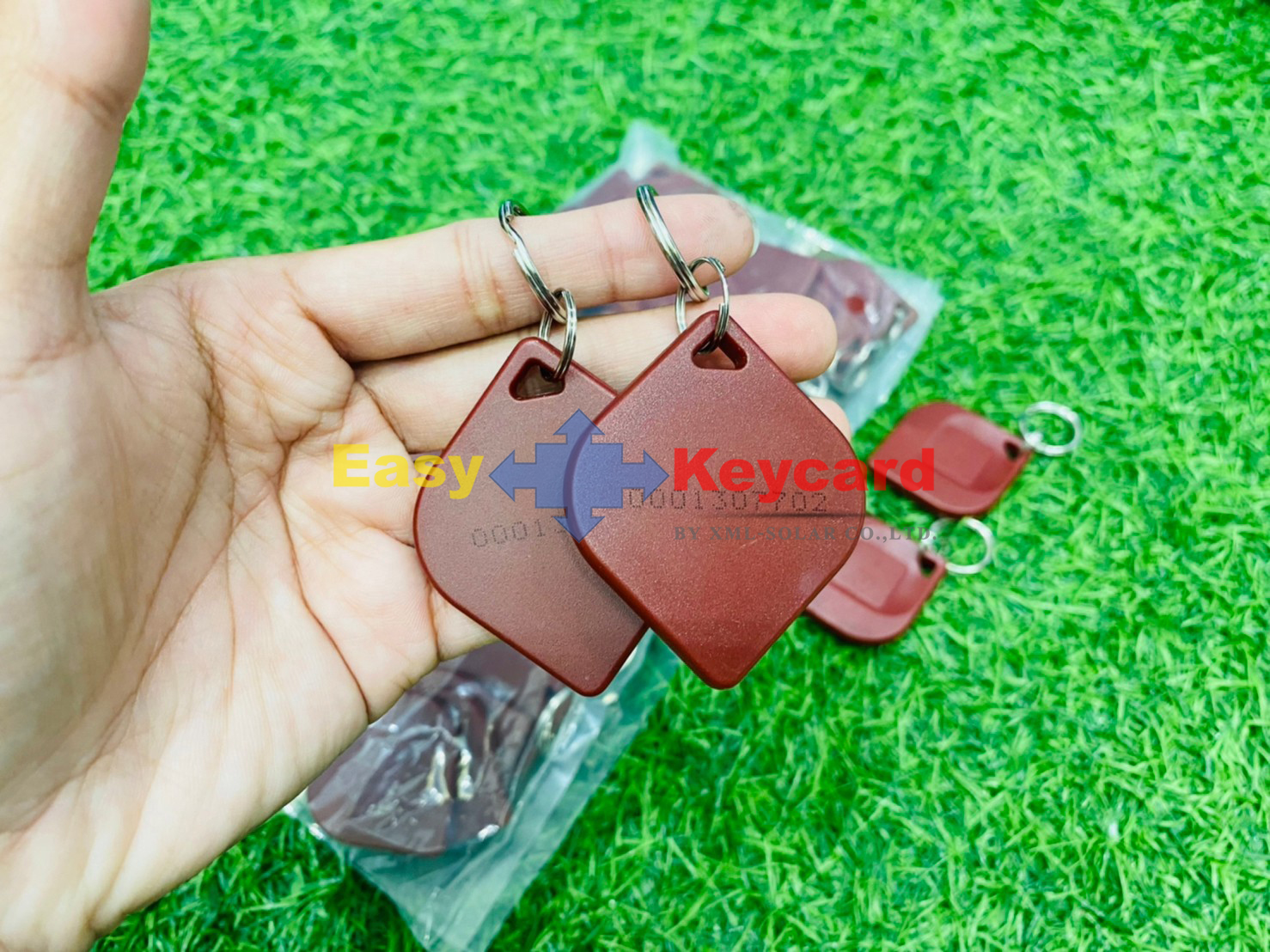พวงกุญเเจคีย์การ์ด Keytag (Proximity 125Khz.) สีแดง (เเบบใบไม้ ยี่ห้อ mango)
