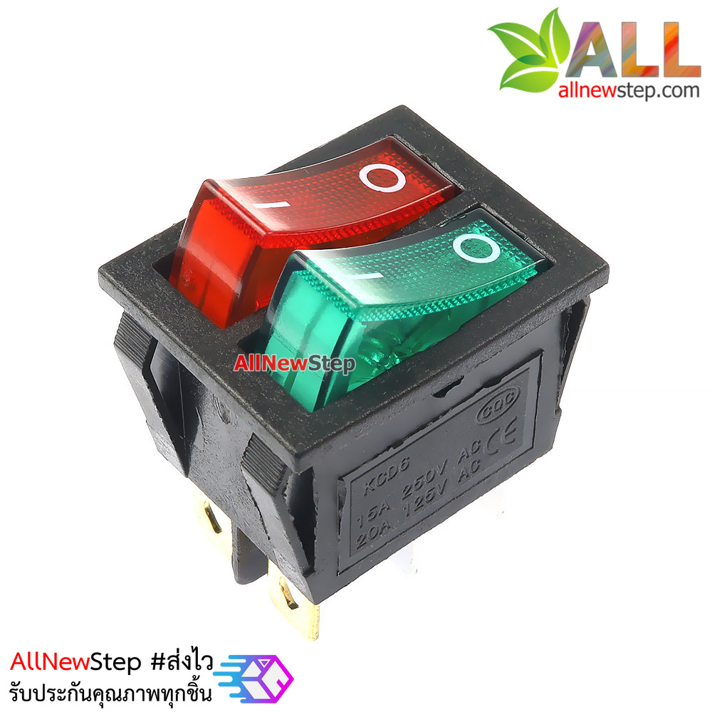 สวิตช์ 2 ทาง 2 ช่อง สวิตช์ 3 ขา สีเขียวแดง 250V 15A kcd6 switch