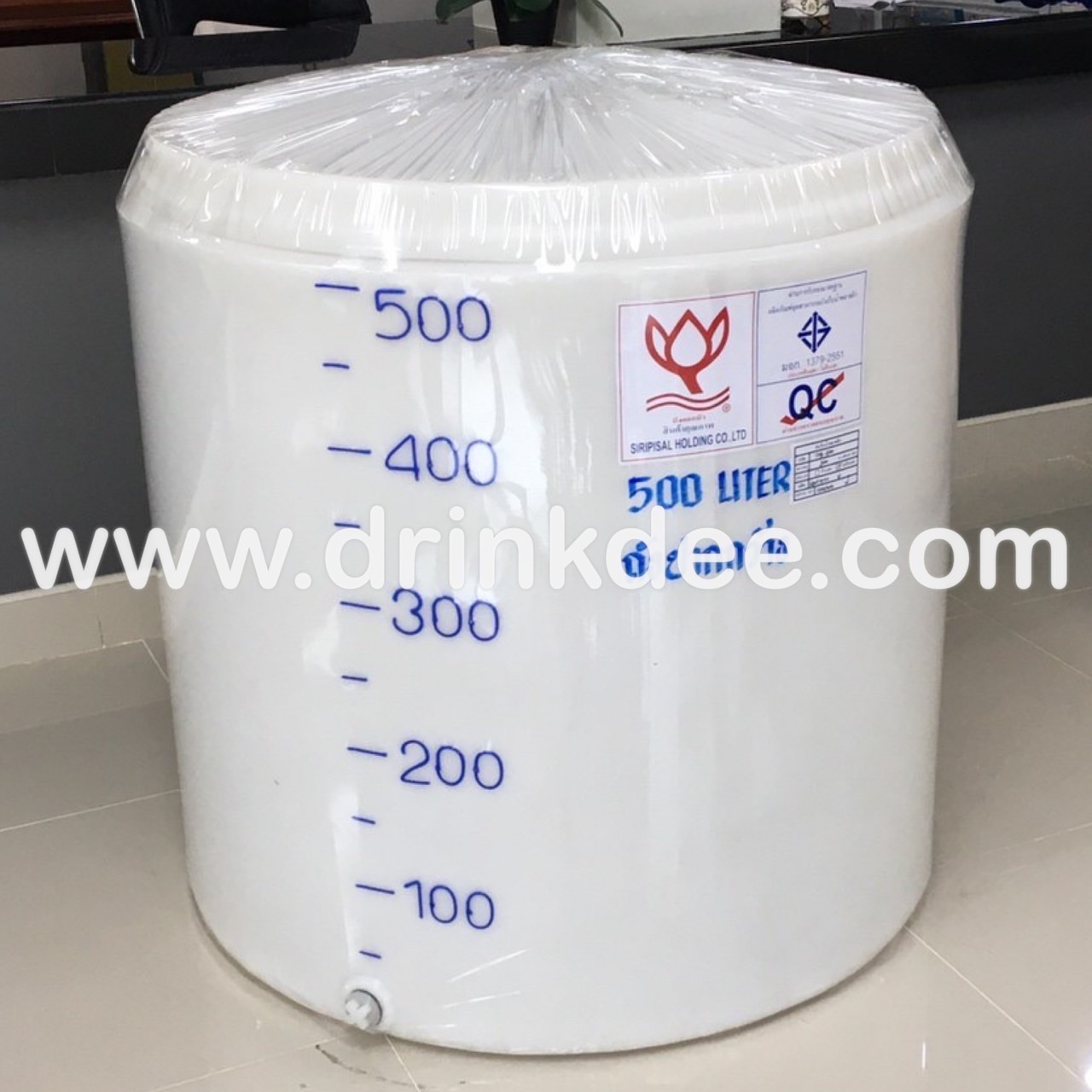 ถังเก็บน้ำ-เคมี PE 500 ลิตร หนา 6 มิล (ทรงกระบอก ปากกว้าง)