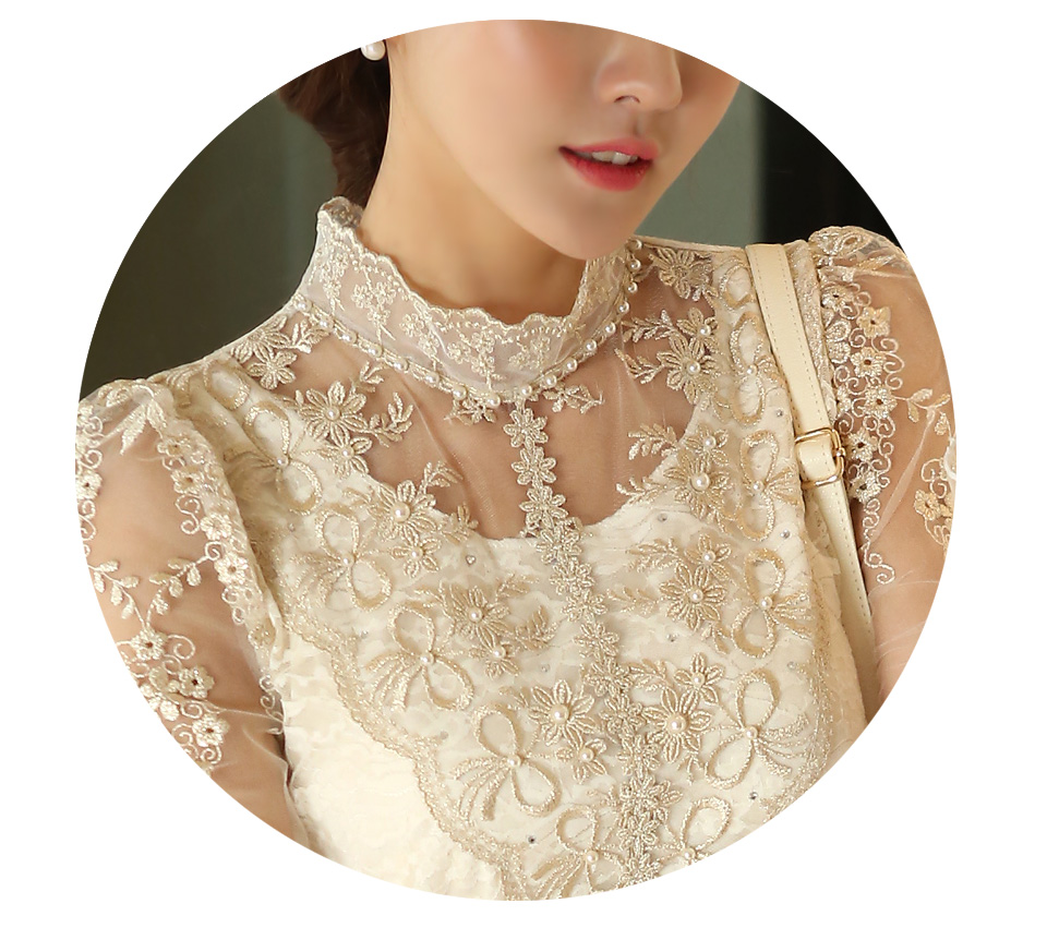 ***พร้อมส่ง***เสื้อลูกไม้แขนยาวผ้าตาข่ายครีม ปักดิ้นทอง หรูหรามากๆค่ะ