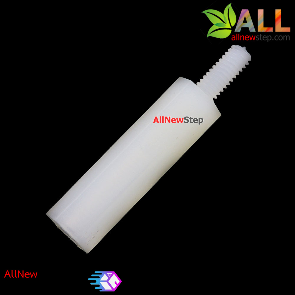 M2.5 Nut Nylon Hex Spacers M2.5 12+6mm เสาพลาสติก M2.5 ความสูง 12mm ปลายเป็นน๊อต-สกรู 6mm จำนวน 1 ชิ้น