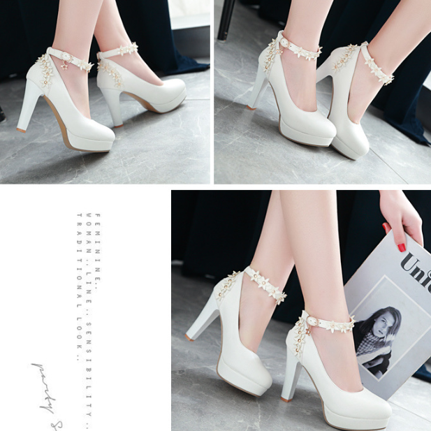 รองเท้าส้นสูงคัดชูสีหวานชมพู/ดำ/ขาว ไซต์ 34-43