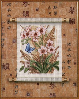 Dimensions ชุดปัก Asian Blossoms (ผ้าพื้นหลังพิมพ์ลาย)