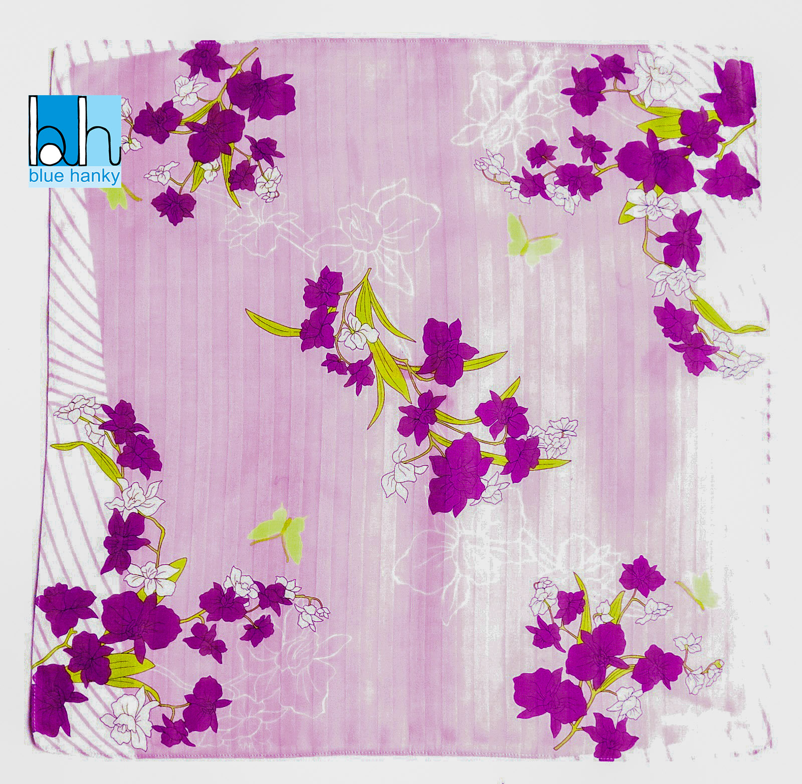 #274 21" HANAE MORI ผ้าเช็ดหน้ามือ2 สภาพดี ผ้าเช็ดหน้าผืนใหญ่