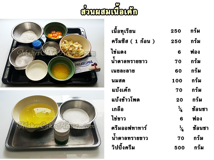 ส่วนผสมในการทำชีสเค้กทุเรียน