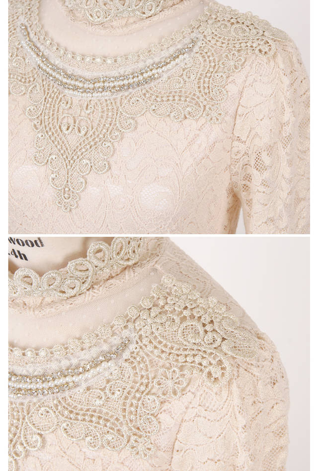 ***หมดค่ะ***เสื้อผ้าลูกไม้สีครีม คอตั้งแต่งลูกไม้สีครีมปักมุก แขนยาว มีซับในสวยเหมือนแบบค่ะ