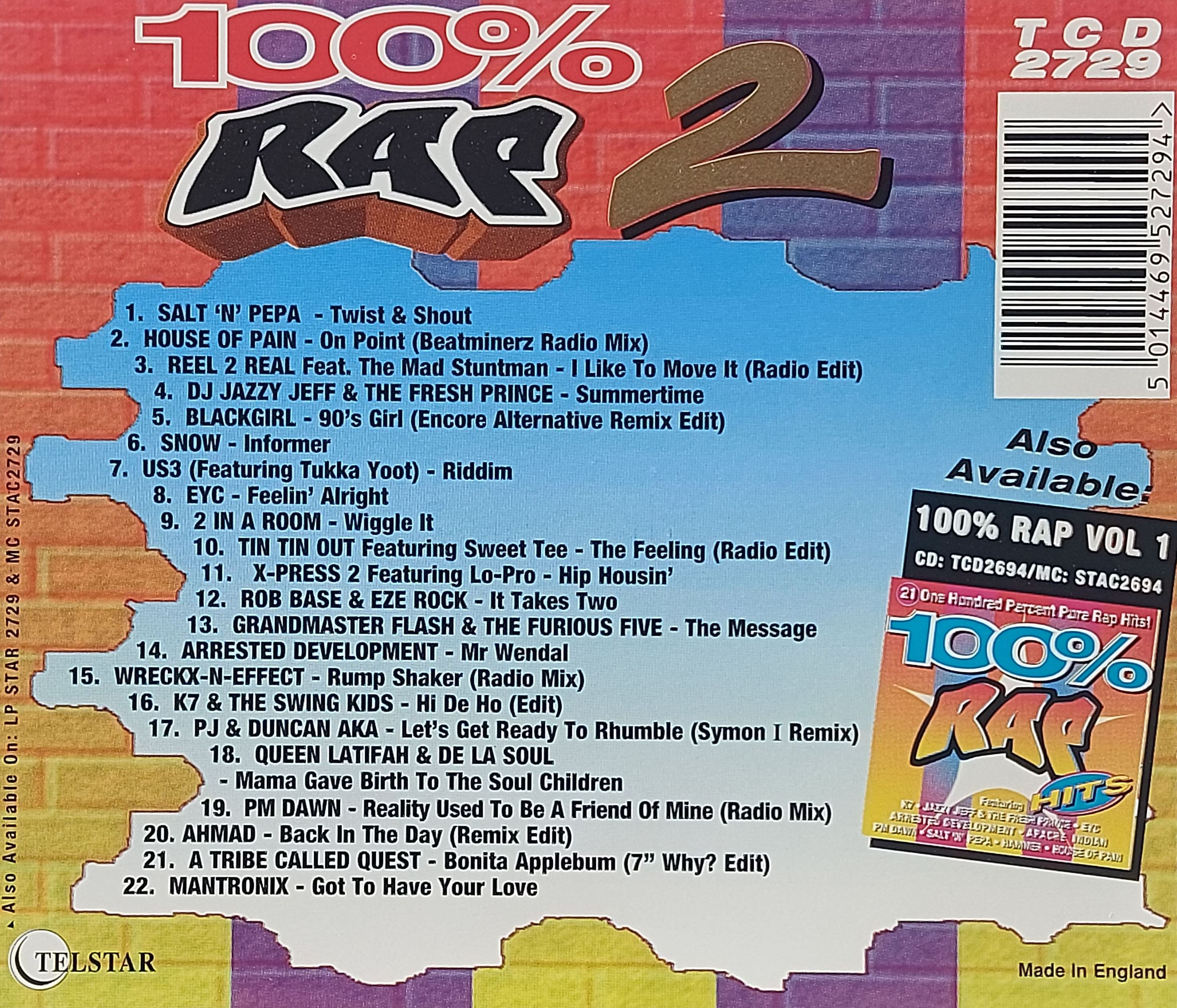 Used CD,100% RAP VOLUME 2 (B)(Various Artists)(1994)(UK)