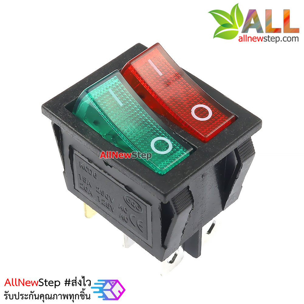 สวิตช์ 2 ทาง 2 ช่อง สวิตช์ 3 ขา สีเขียวแดง 250V 15A kcd6 switch