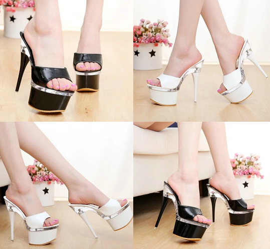 รองเท้าส้นสูงส้นเข็มแบบสวมสีขาว/ดำ ไซต์ 34-38