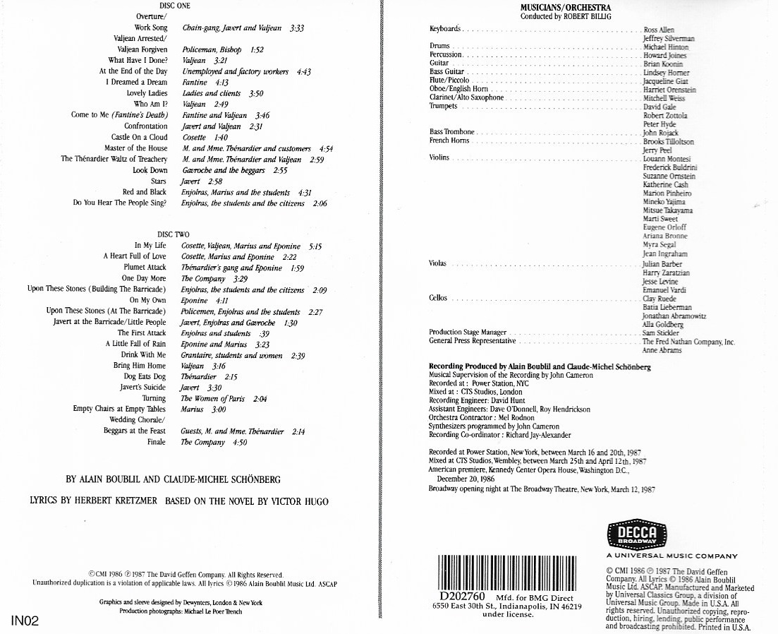 Used CD,Les Miserables (Original Broadway Cast Recording)(2CD)(A+)(Classics)(Various Artists)(Soundtrack)(1986)(USA)