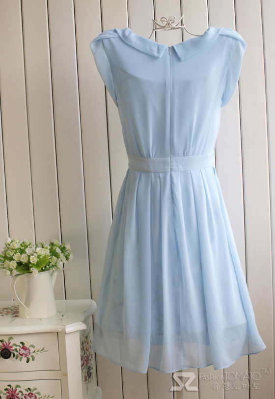 **หมดค่ะ** เดรสผ้าชีฟองสีฟ้าสวยหวาน น่ารักสไตล์คุณหนู