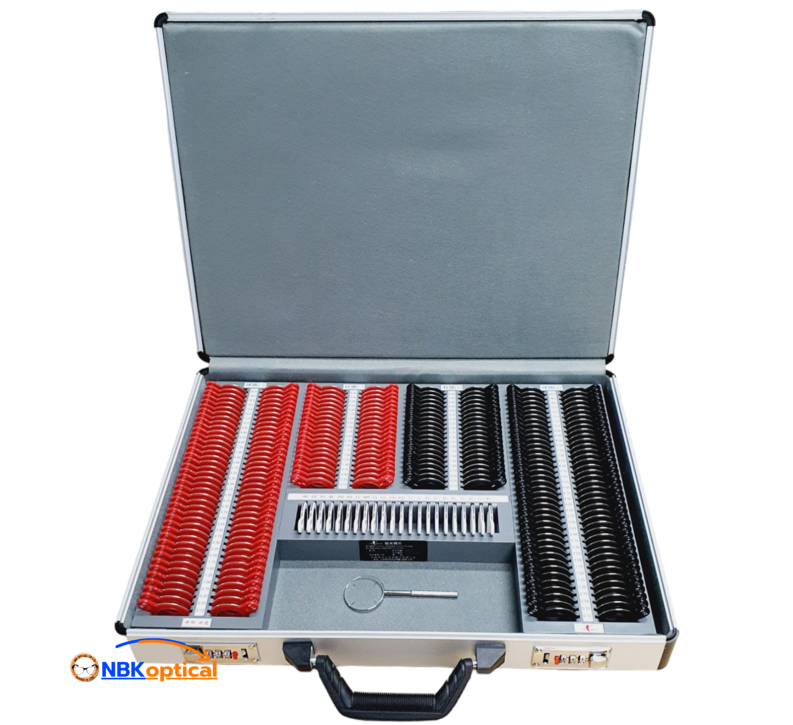 Trial lens set เลนส์เซ็ท ขอบพลาสติกริมโลหะ เลนส์กระจก (PT L) +-2000 (กล่องอะลูมิเนียม) + (ครอสไซเลนส์เดอร์)