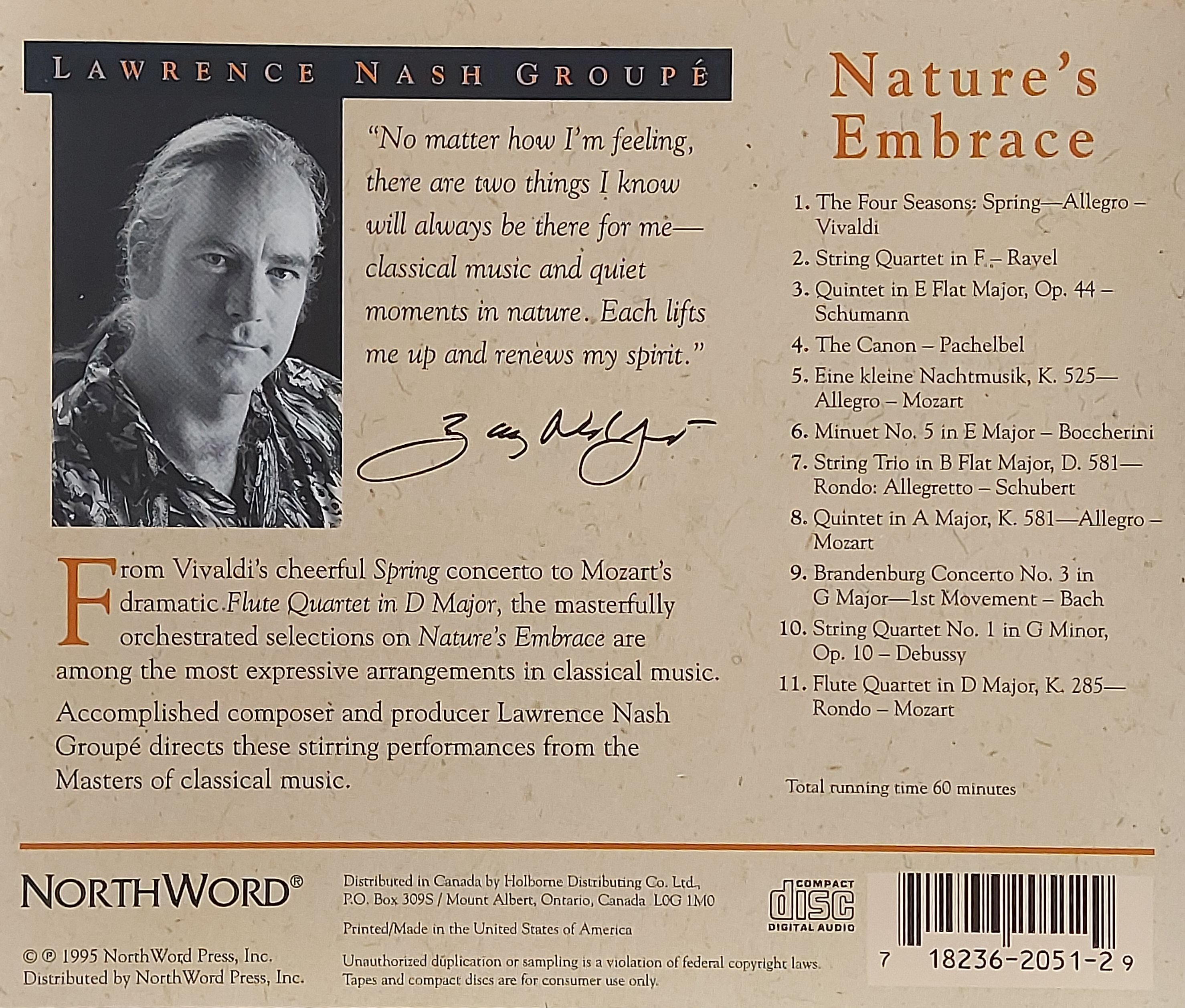Used CD,Lawrence Nash Groupe - Nature's Embrace (A+)(Classical)(instrumental)(1995)(USA)