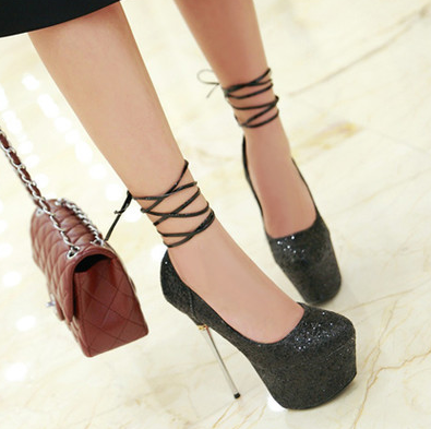 รองเท้าส้นสูงกริ๊ตเตอร์สีเงิน/ทอง/ขาว/ดำ ไซต์ 34-43