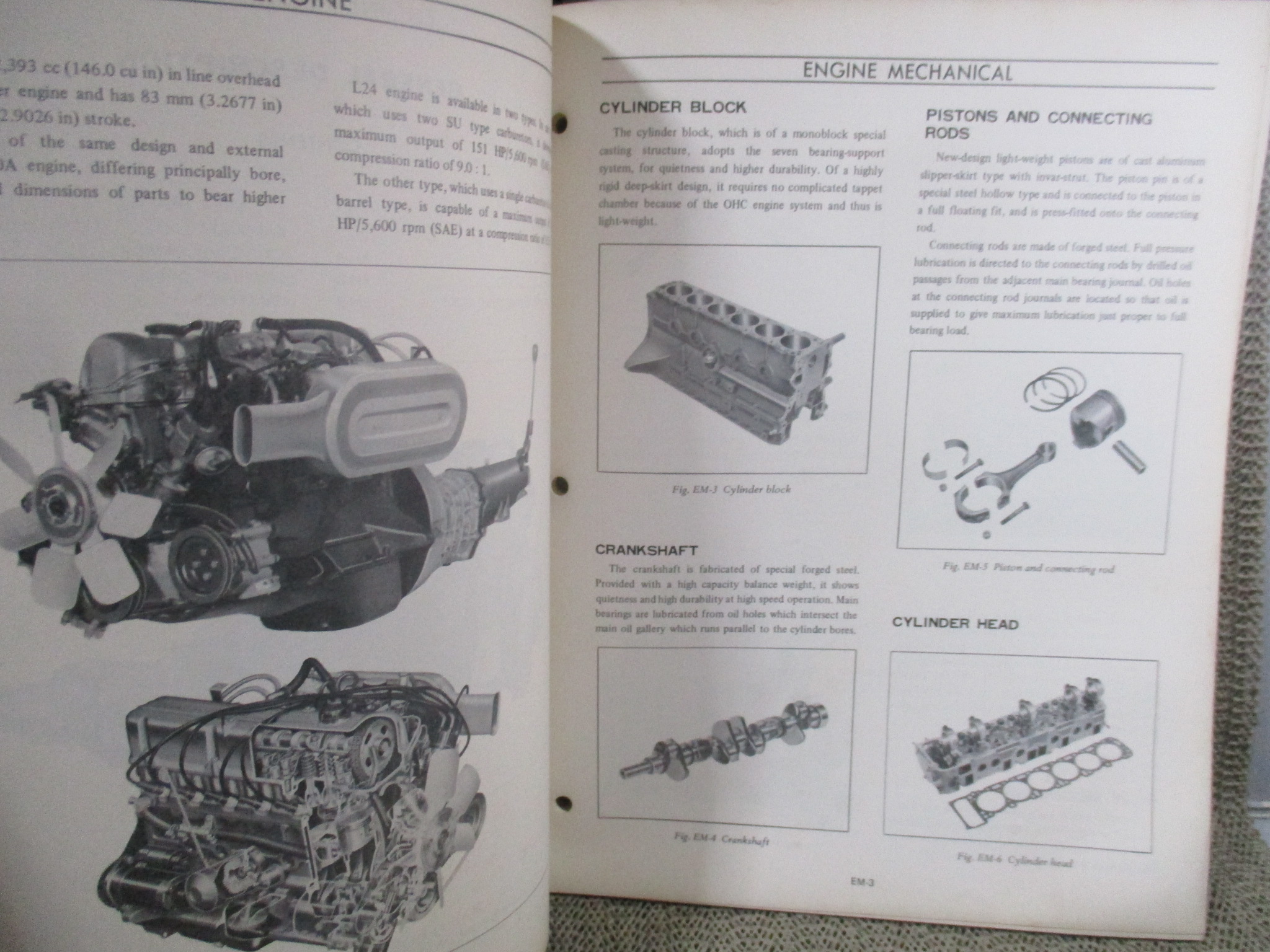 คู่มือซ่อมรถนิสสัน รถดัทสัน SERVICE MANUAL model L20A, L24 SERIES ENGINE / NISSAN MOTOR. / ตำหนิ ตัวหนังสือมีเจาะรูไว้ใส่แฟ้ม