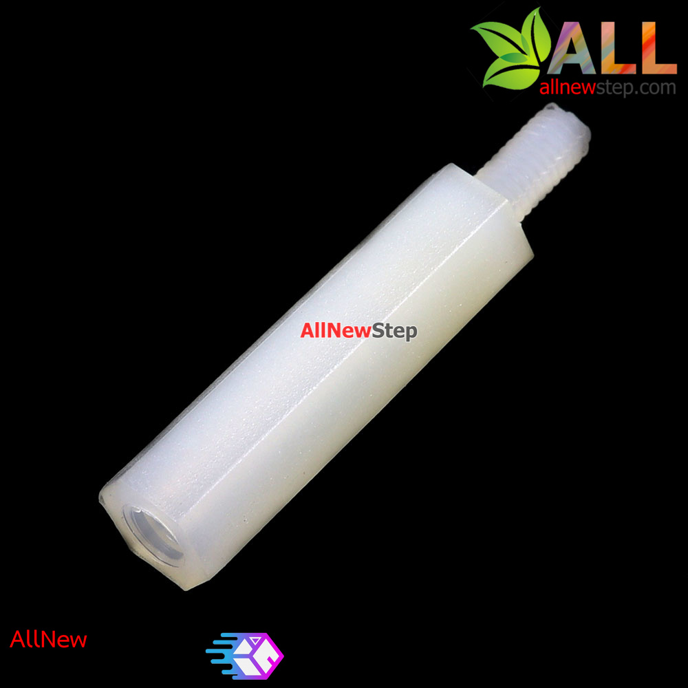 M2.5 Nut Nylon Hex Spacers M2.5 25+6mm เสาพลาสติก M2.5 ความสูง 25mm ปลายเป็นน๊อต-สกรู 5mm จำนวน 1 ชิ้น