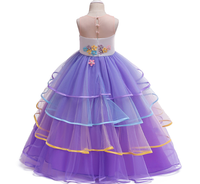 ชุดออกงานเด็กสไตล์โพนี่สีชมพู/ฟ้า/ม่วง สำหรับเด็ก 5-15 ปี
