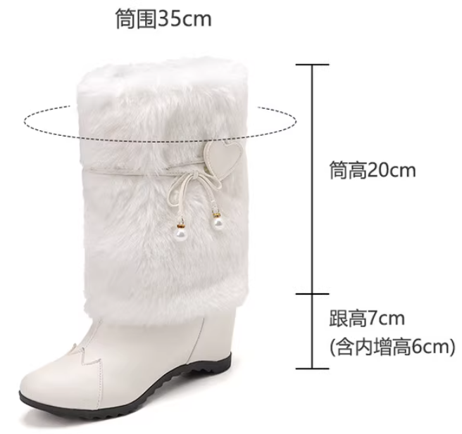 รองเท้าส้นบูทส้นเตารีดแต่งขนฟู ไซส์ 34-43 สีชมพู/ดำ/ขาว