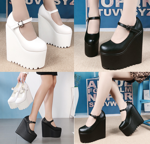 รองเท้าส้นเตารีดสูง 6.5 นิ้ว ไซต์ 34-39 สีขาว/ดำ
