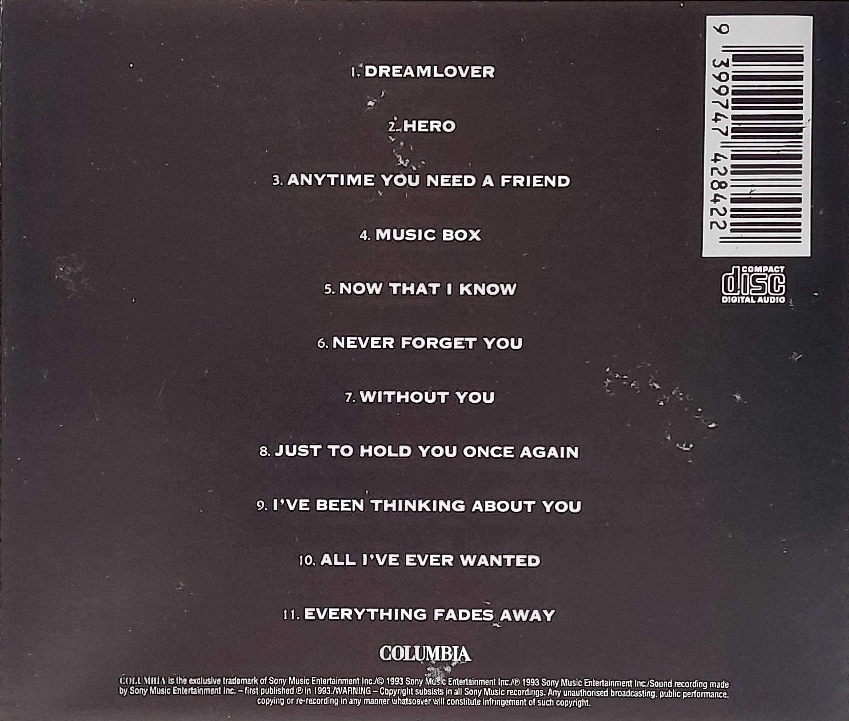 Used CD,Mariah Carey - Music Box (B)(1993)(Australia)