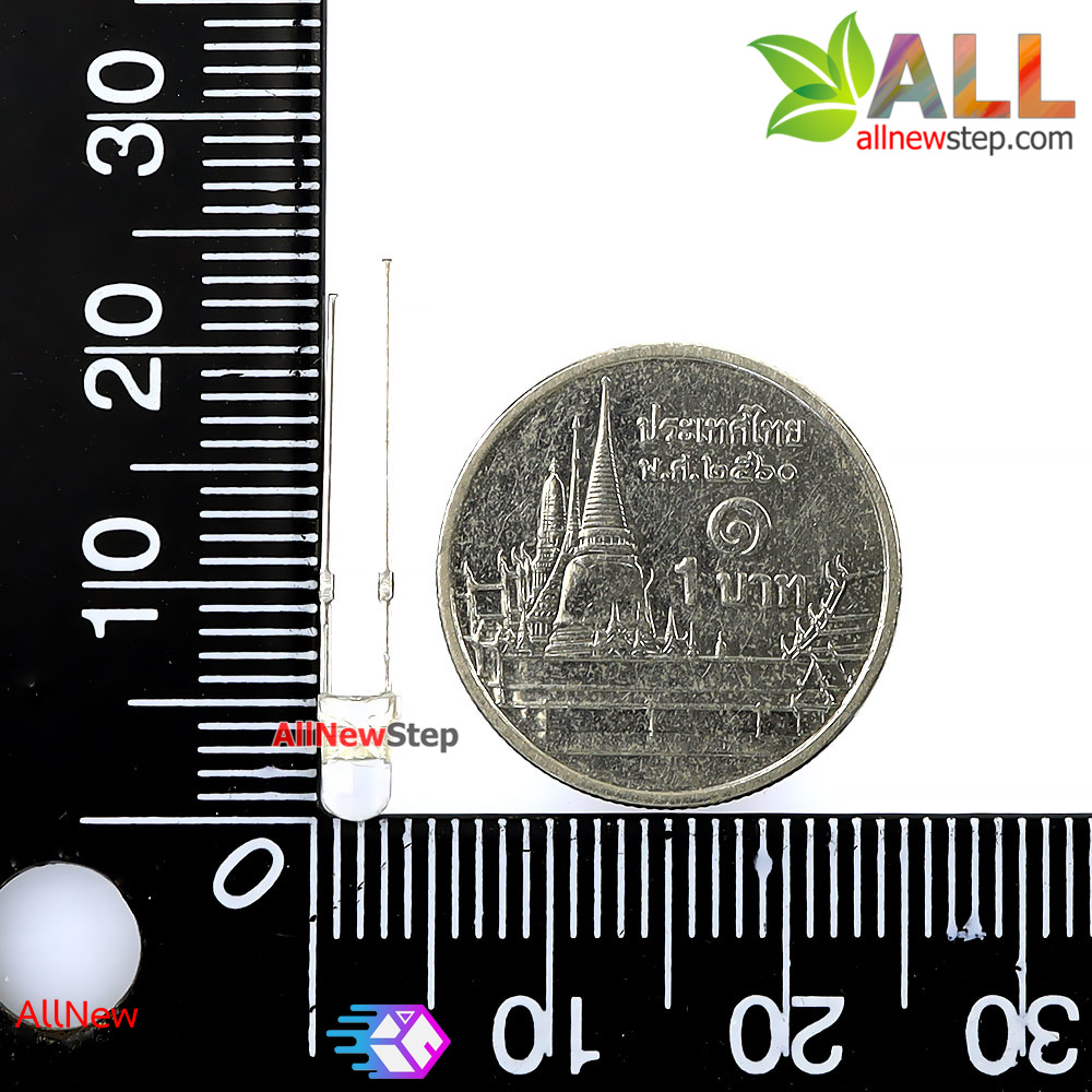 led 3mm แบบใส สีขาว จำนวน 5 ชิ้น ไฟเลี้ยง 3-3.2v