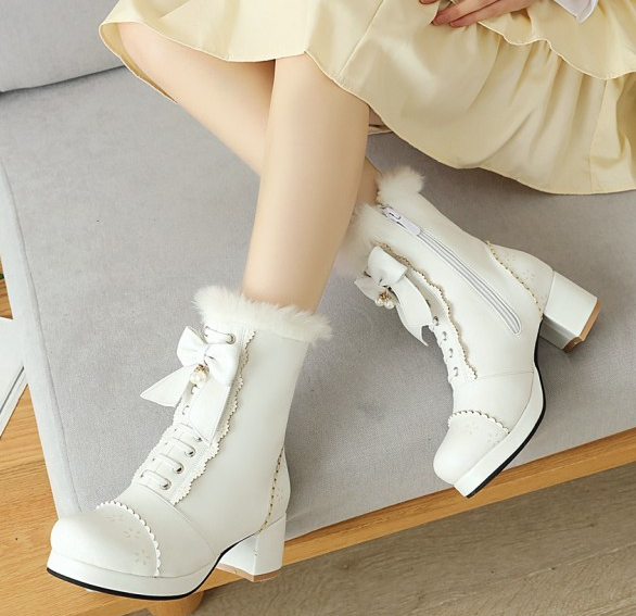 รองเท้าบูทหุ้มข้อน่ารักๆสีดำ/ชมพู/ขาว ไซต์ 34-43