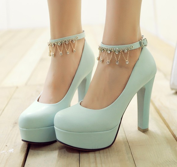 รองเท้าคัทชูส้นสูงสีหวาน ไซต์ 34-39 สีขาว/ชมพู/ฟ้า