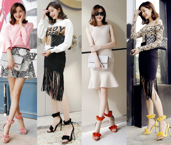รองเท้าส้นสูงสีเหลือง/ส้ม/ดำ/ชมพู ไซต์ 34-43