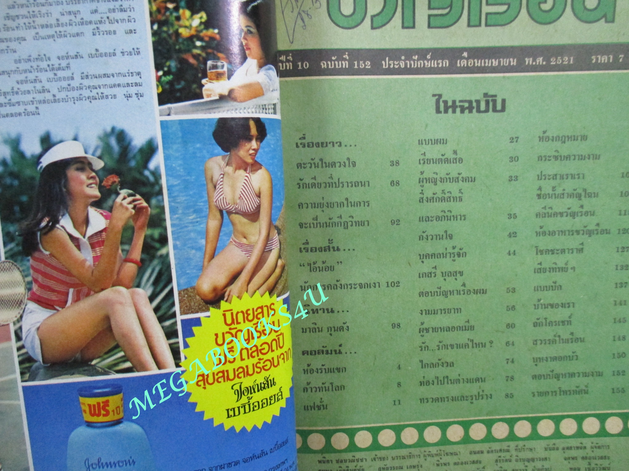 นิตยสารขวัญเรือน ฉบับที่152 ปี2521 ปก ทัศนีย์พร เกตุนุติ ตำหนิ ปกหลังไม่มี