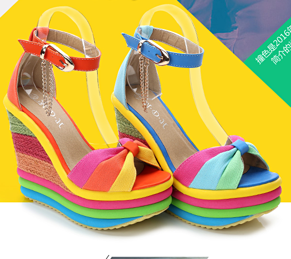 รองเท้าส้นเตารีดสีสันสุดจี๊ด ไซต์ 34-40 สีฟ้า/ส้ม